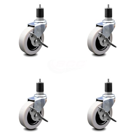 Service Caster 3 Inch Thermoplastic Wheel 1-7/8 Inch Expanding Stem Caster with Brakes, 4PK SCC-EX05S310-TPRS-SLB-178-4